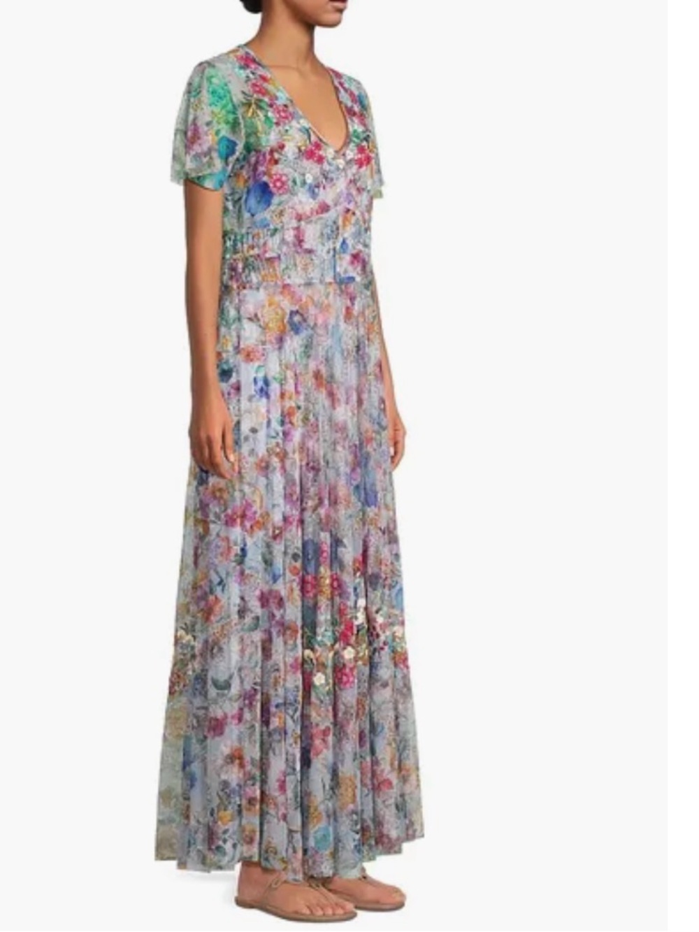 Johnny Was Mazzy Ruched Dress Flora Embroidered Maxi Dress - Picture 13 of 15